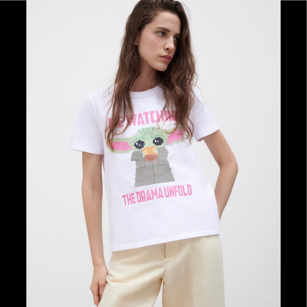 🎆NEW Zara Star Wars Disney Embroidered T-shirt “The Child” from The Mandolorian